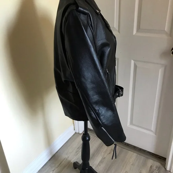Shaf Black Motorcycle Biker Leather Jacket Men’s Size 42 NWOT Belted - Picture 3 of 14